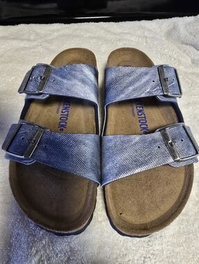 Birkenstock Arizona Double Buckle Sandals in Denim Blue SIZE 39